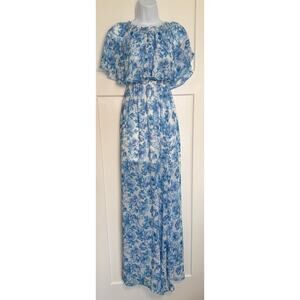Show Me Your MuMu Hacienda Dress Maxi Floral Off Shoulder SIZE XSMALL Blue White